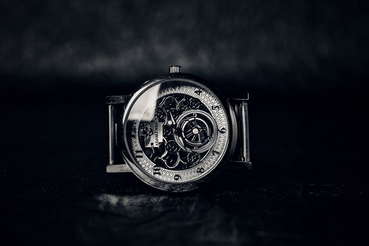 Close-up of a vintage mechanical wristwatch showcasing intricate gears and design.
